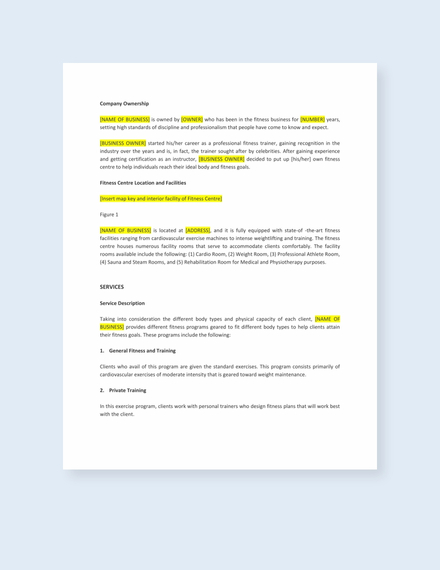 Fitness Center Business Plan Template