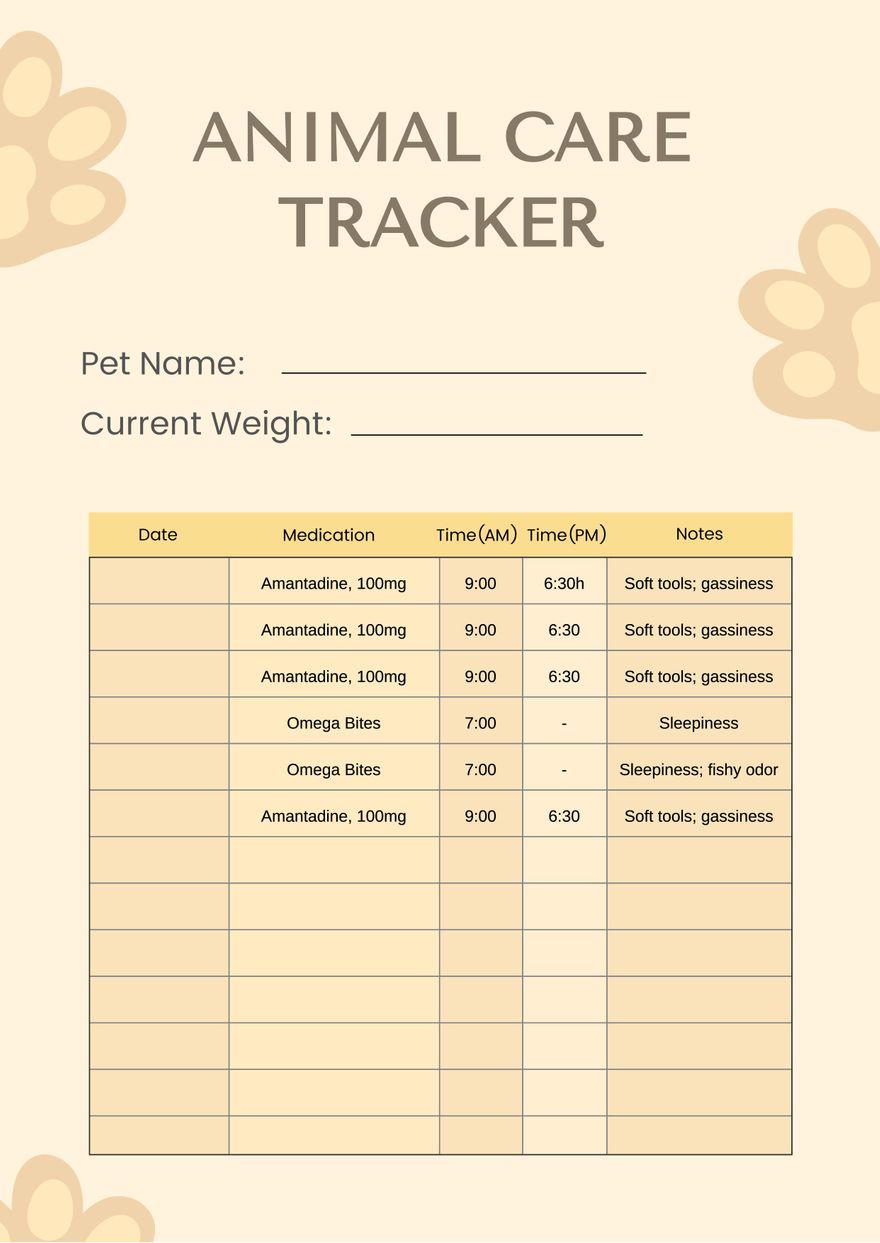 Animal Care Chart