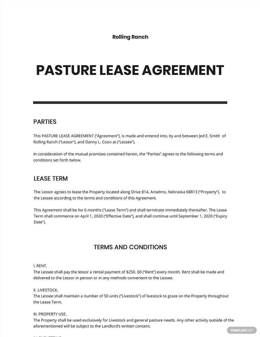 Pasture Lease Agreement Template Google Docs, Word, Apple Pages