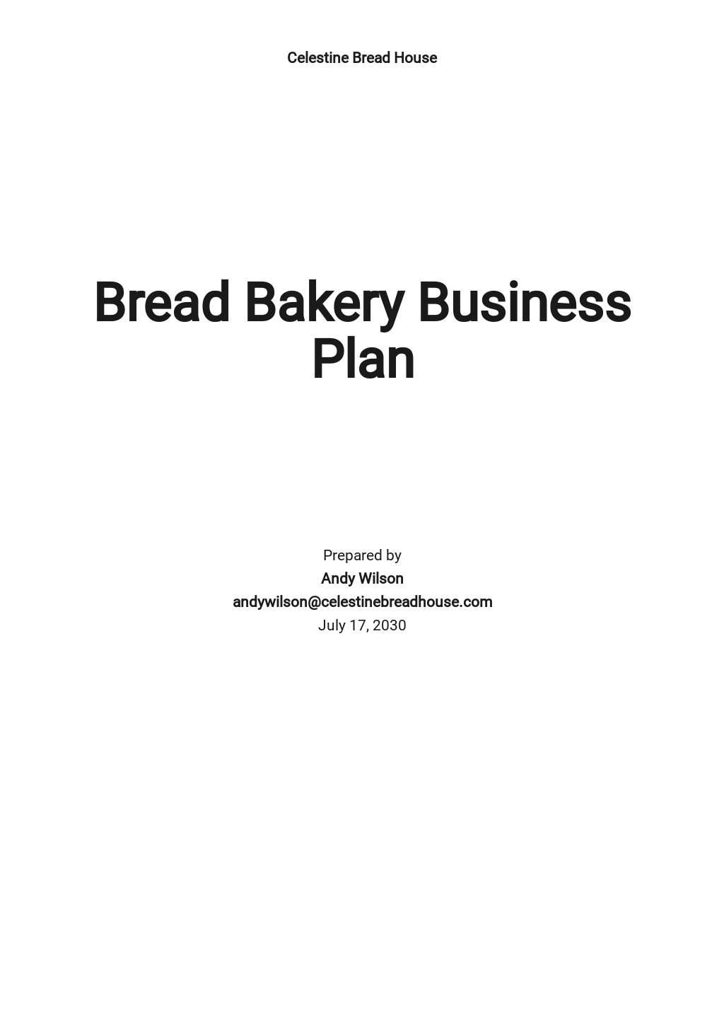 cake bakery business plan sample