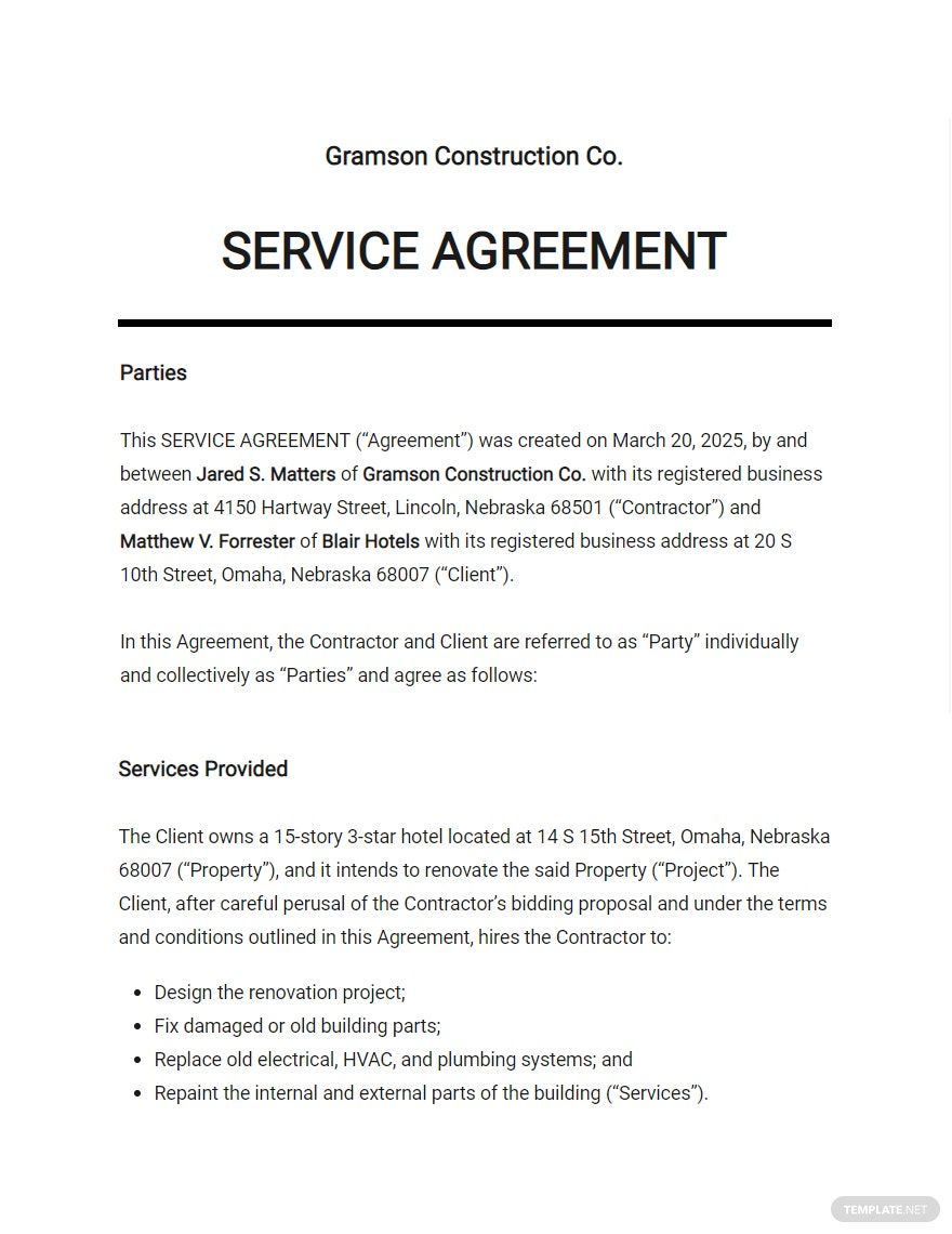 Agreement Between Owner and Contractor Template