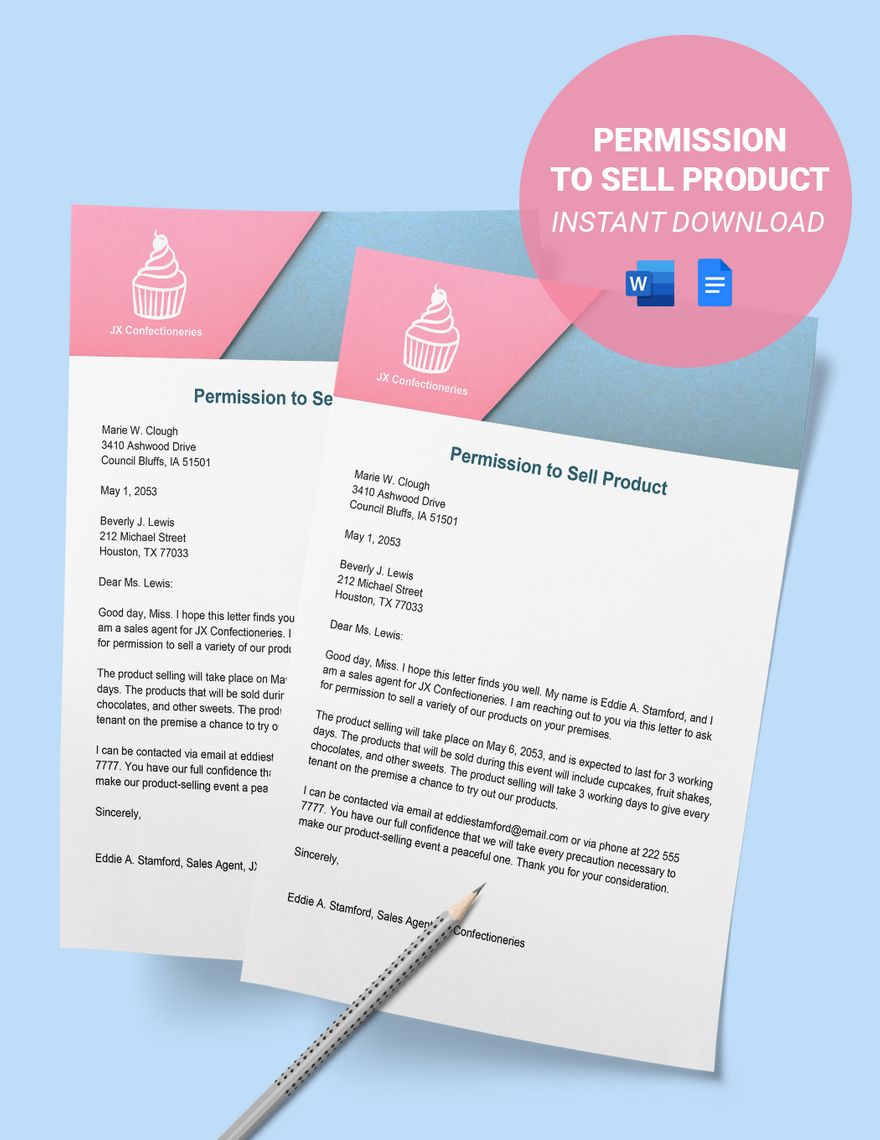 Letter Requesting Permission To Sell Product