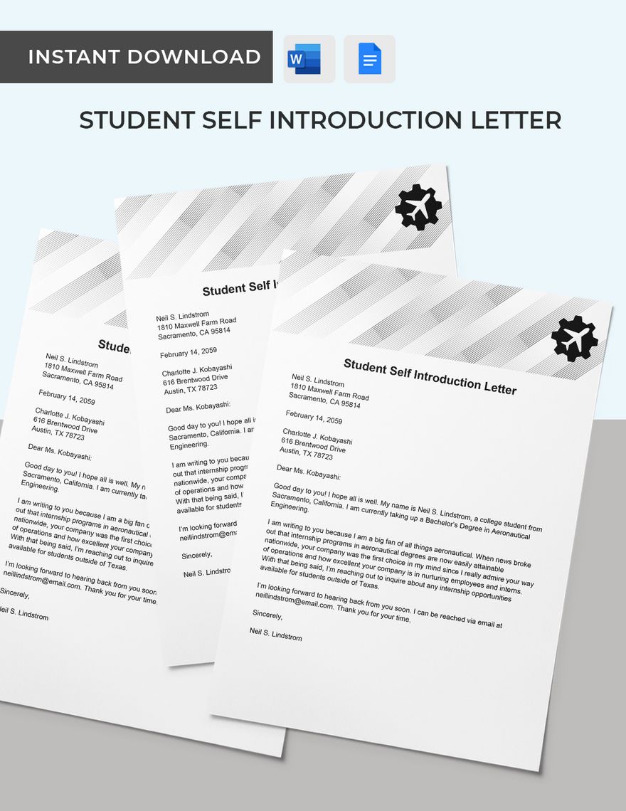 Self-introduction Letter Student in Word, Google Docs