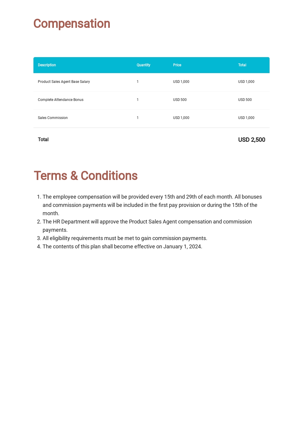 Employee Compensation Plan Template [Free PDF] Word Google Docs