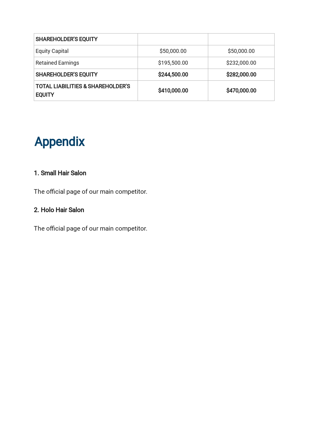 Hair Salon Business Plan Template In Google Docs Word Apple Pages