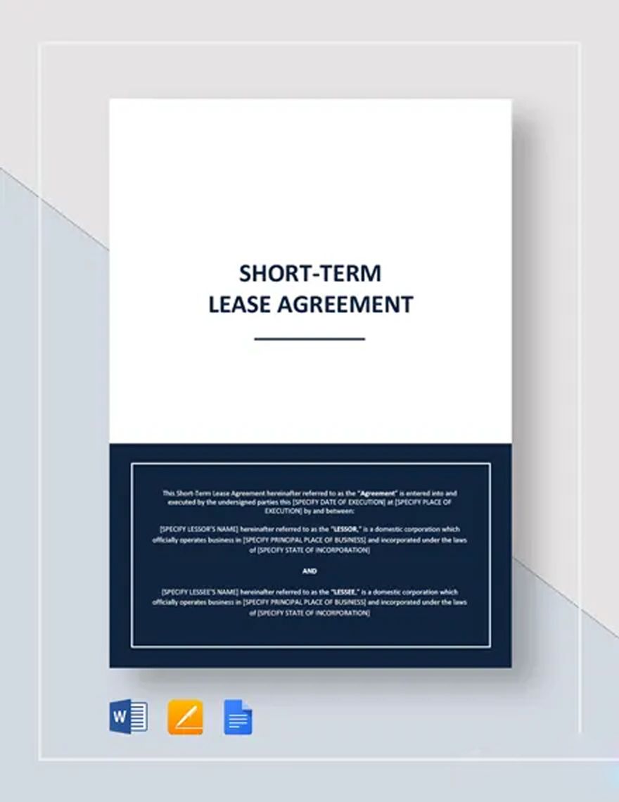Short Term Lease Agreement Template in Word, Google Docs, Apple Pages