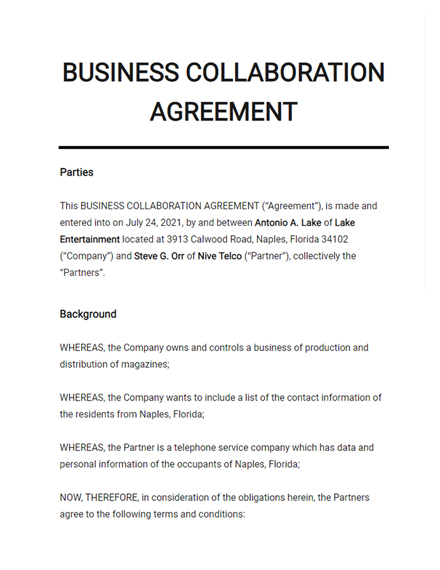 Business Collaboration Agreement Template Google Docs Word Apple 