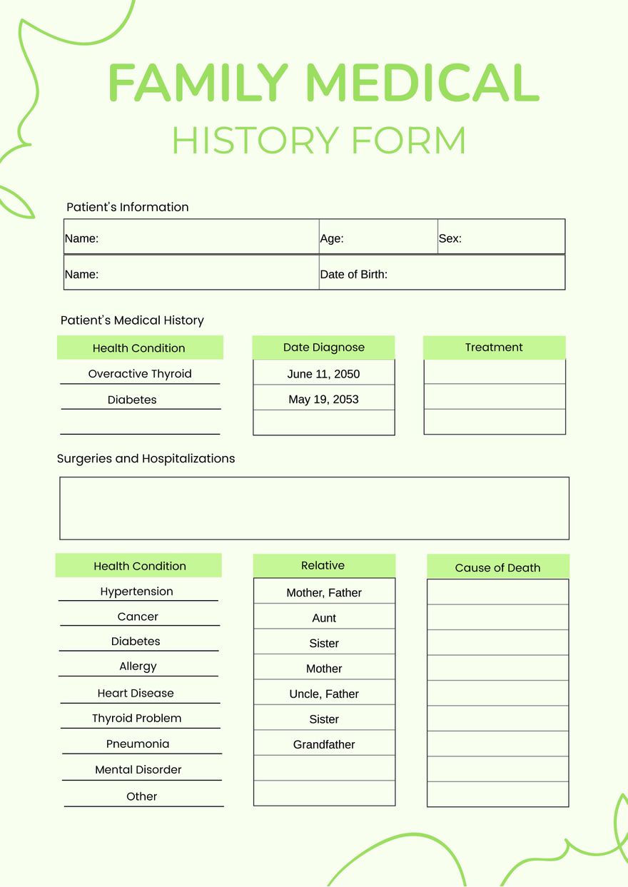 Free Medical Family History Chart Download in PDF, Illustrator