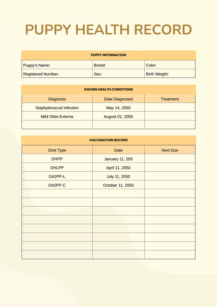 Puppy Health Record Chart in Illustrator, PDF - Download | Template.net