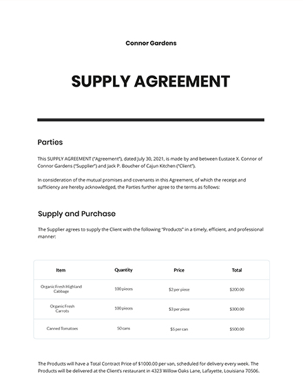 Product Supply Agreement Template Free Free Printable Templates