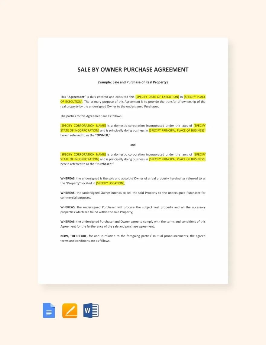 Sale by Owner Purchase Agreement Template