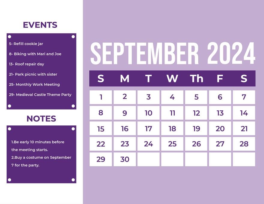 Printable September 2024 Calendar in Word, Illustrator, EPS, SVG, JPG