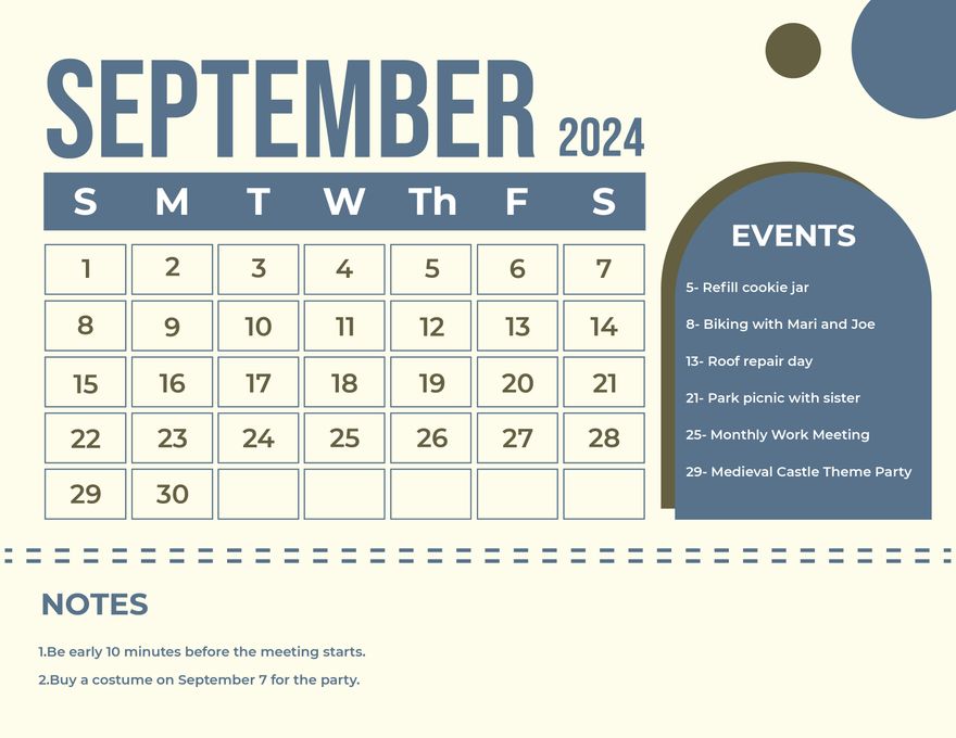 Pretty September 2024 Calendar in Word, Illustrator, EPS, SVG, JPG