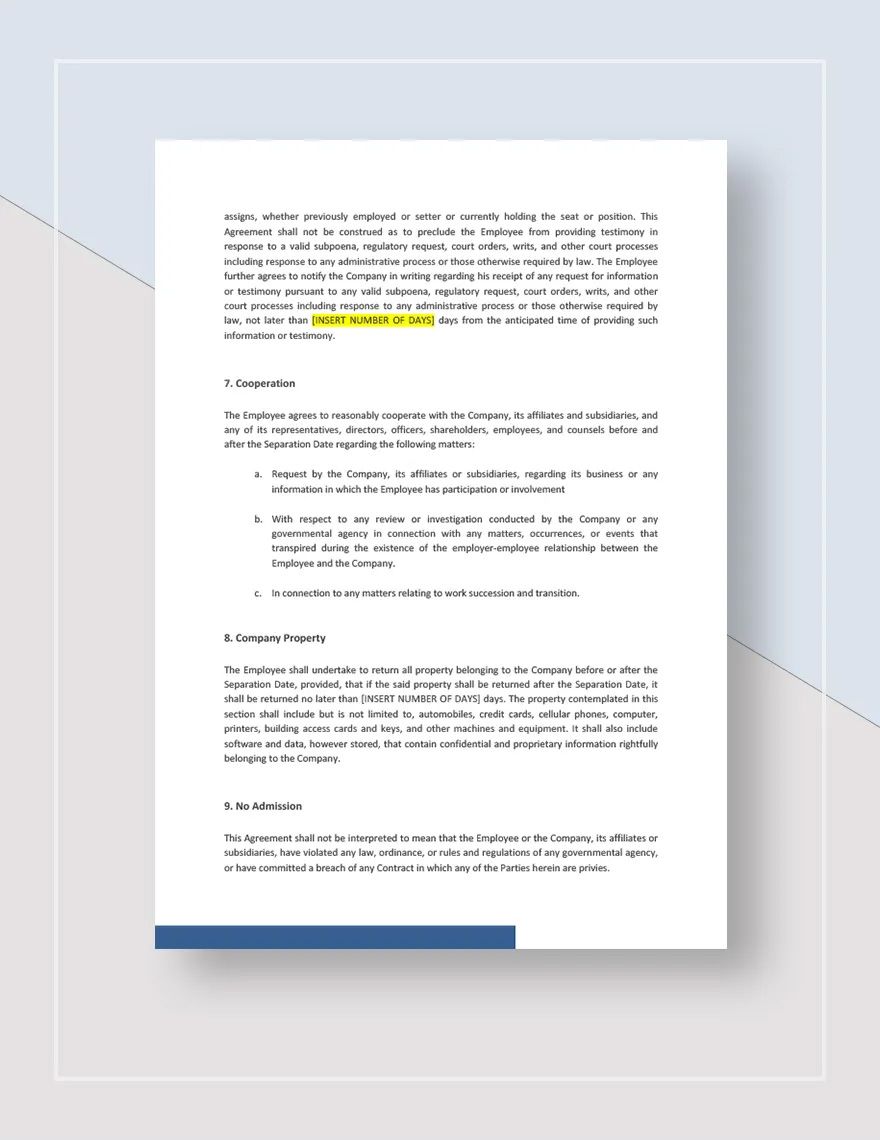 Separation Agreement Template