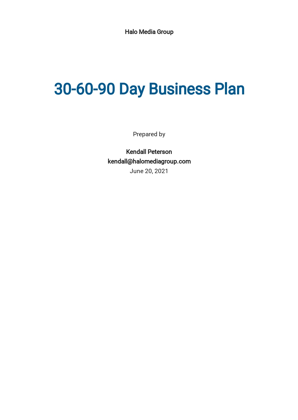 30 60 90 Day Business Plan Template Google Docs, Word, Apple Pages, PDF