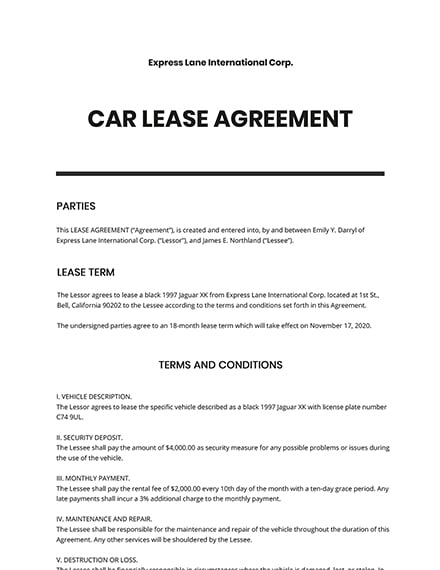 car lease agreement template free pdf word doc apple mac