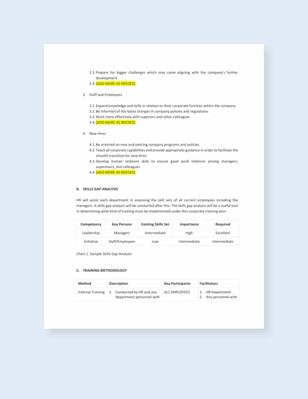 corporate training plan template template net