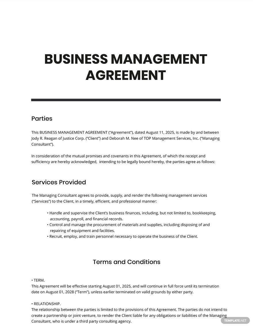 Business Management Agreement Template Google Docs, Word, Apple Pages