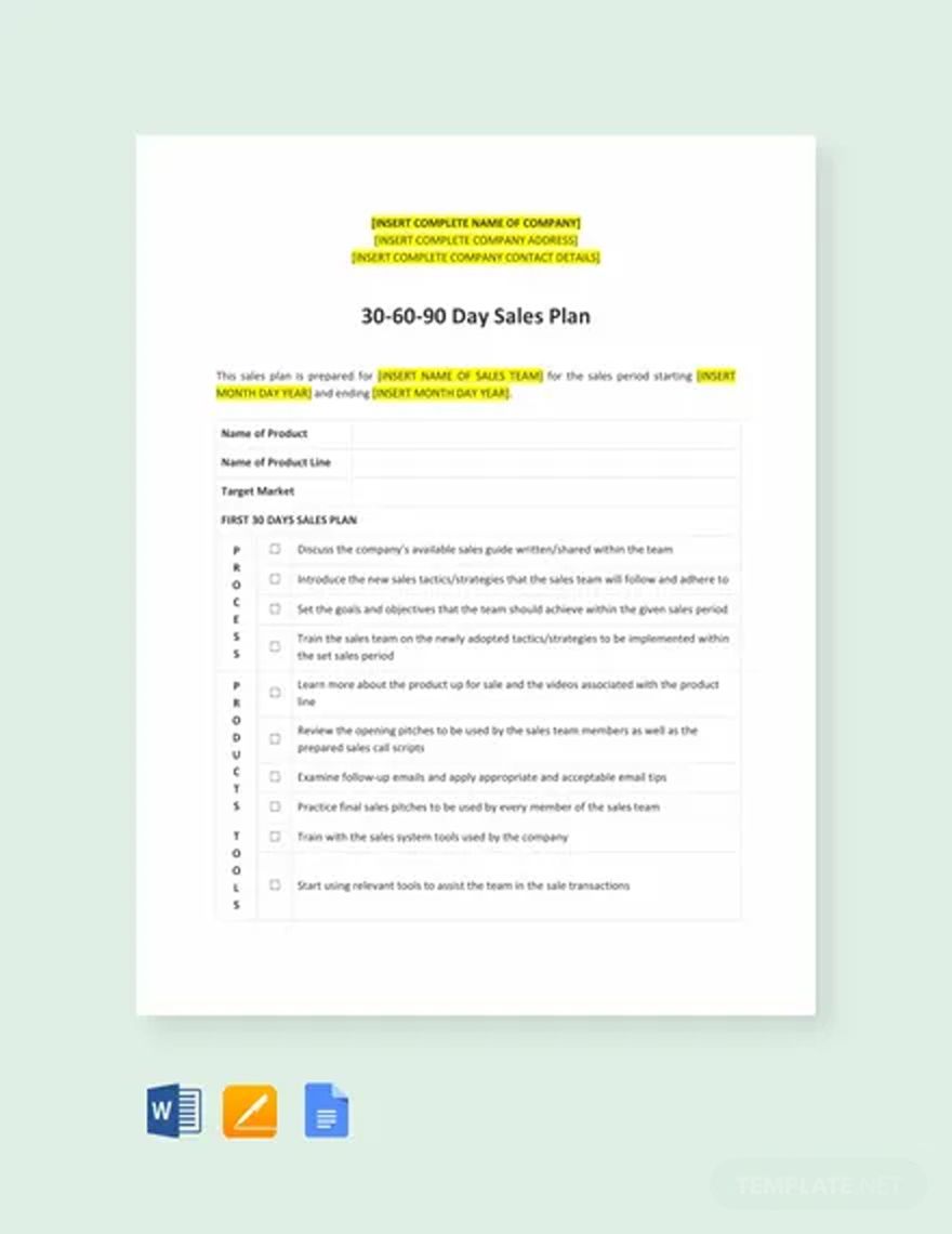 30-60-90 Day Sales Plan Template
