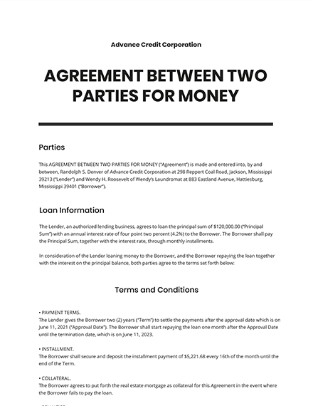 Agreement Template Between Two Parties Database