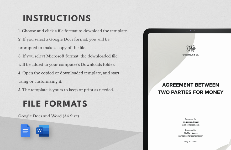 Agreement Between Two Parties for Money Template