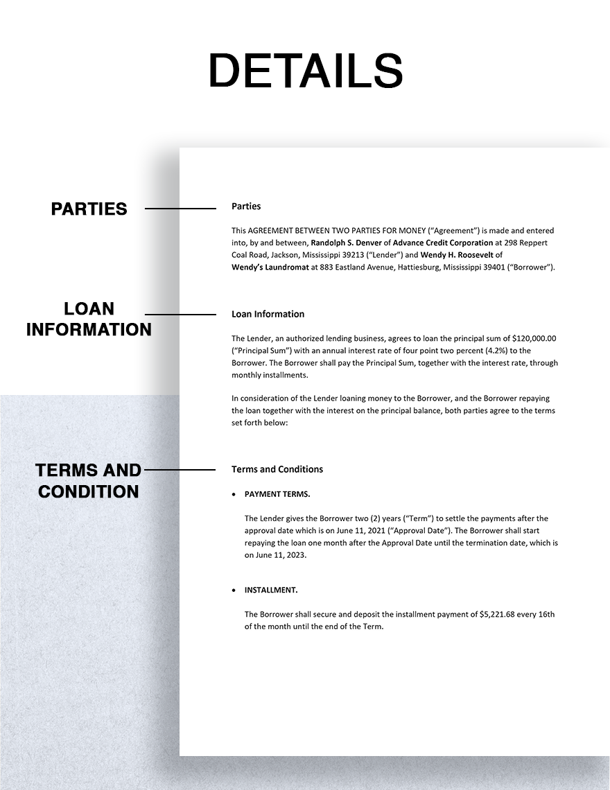 Agreement Between Two Parties for Money Template - Google Docs, Word ...