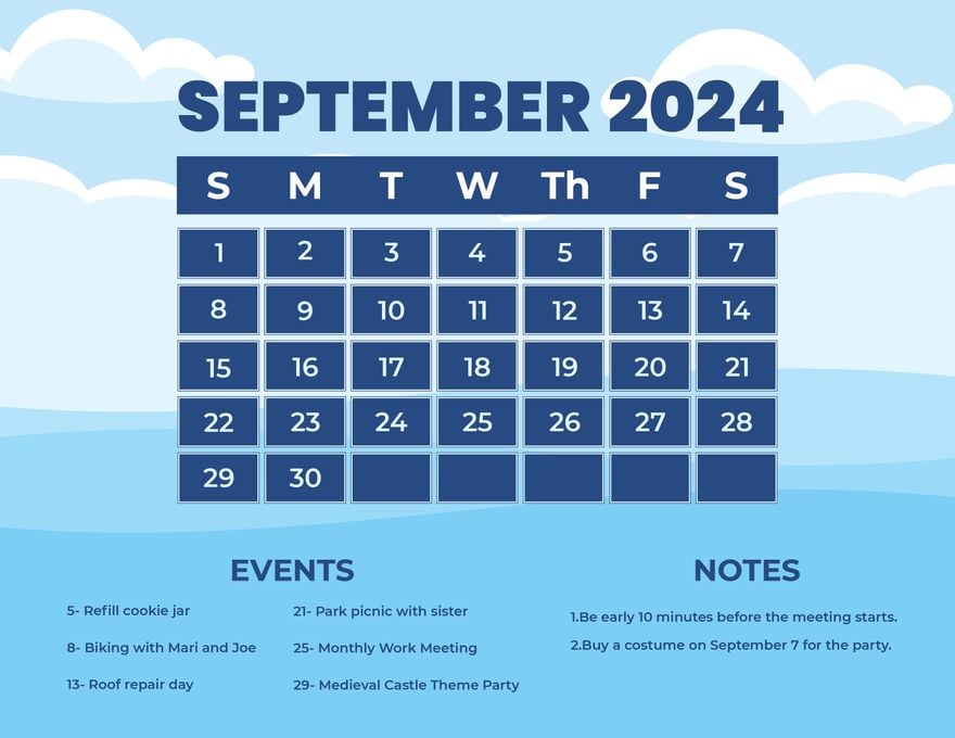 Blue September 2024 Calendar