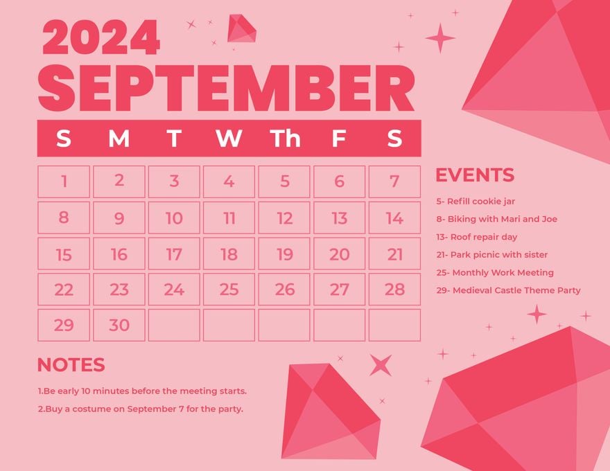 Pink September 2024 Calendar