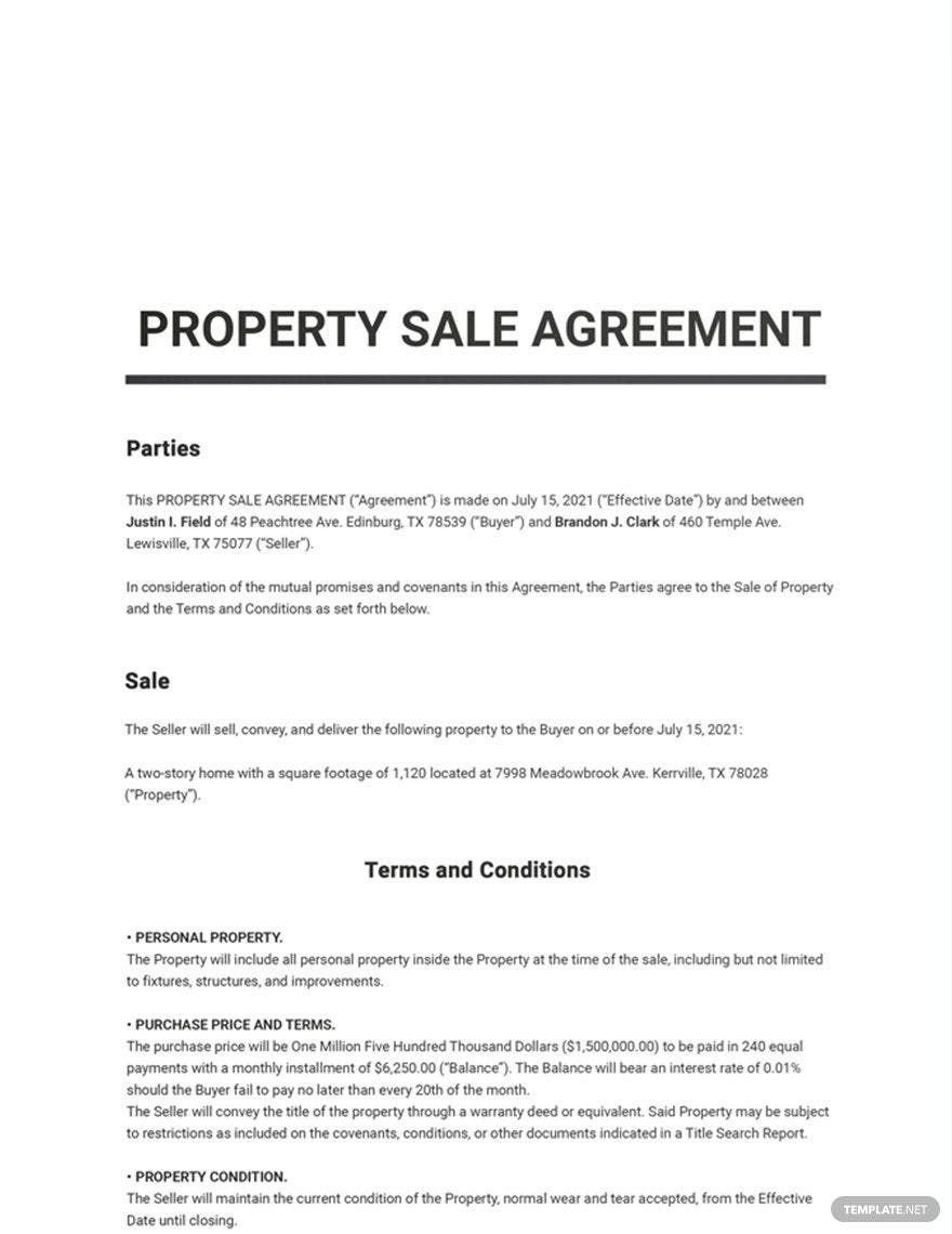 Property Sale Agreement Template