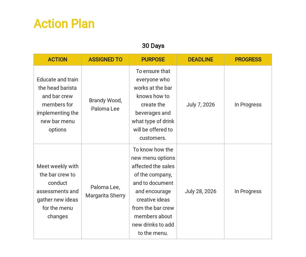 30 Day Plan Example