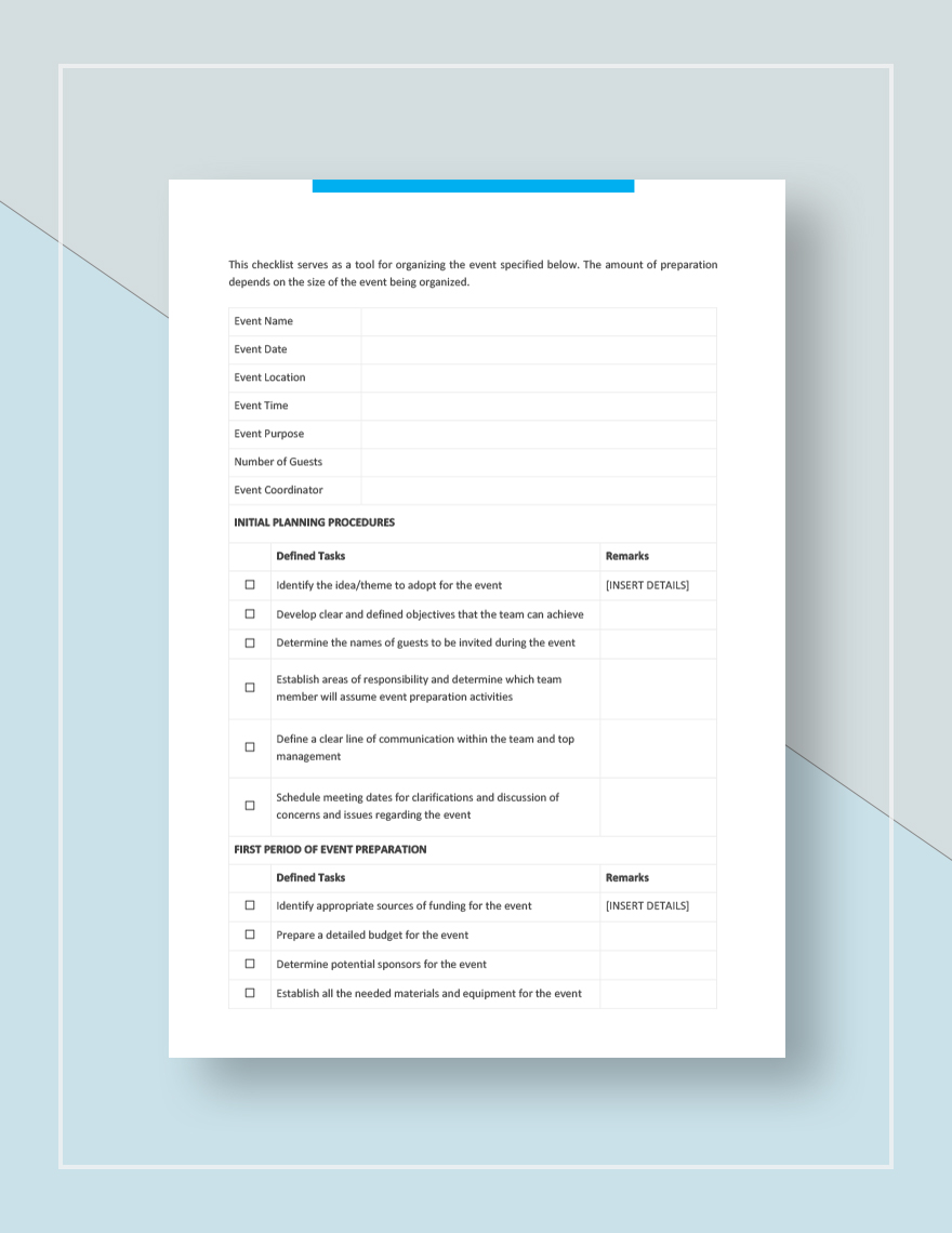 Event Planning Checklist Template - Google Docs, Word, Apple Pages ...