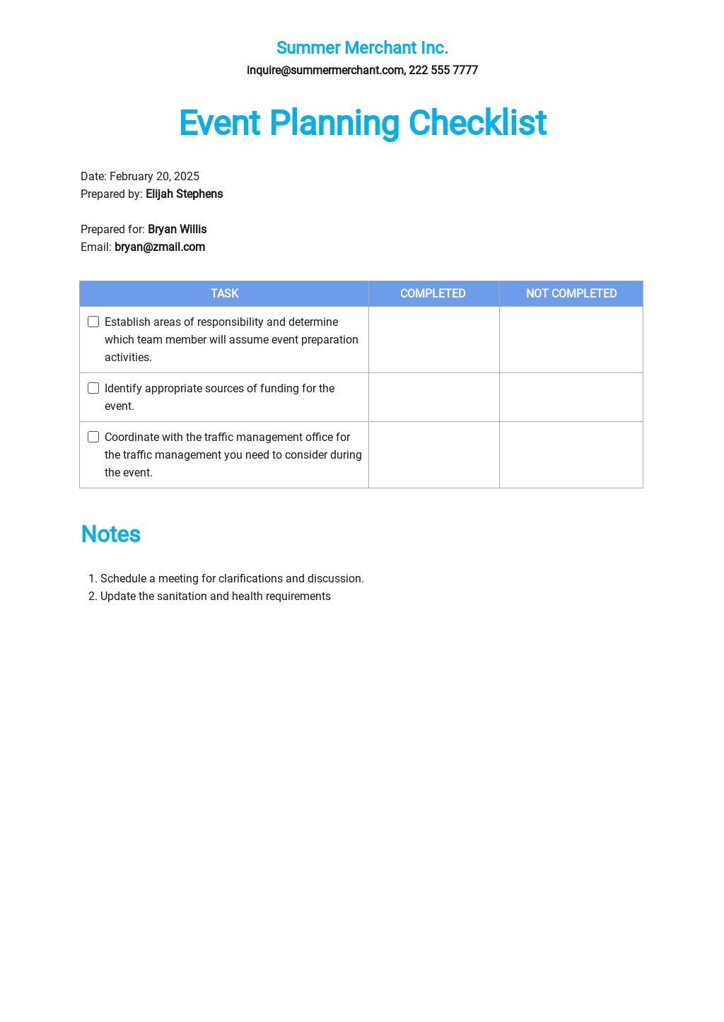 event managment plan template