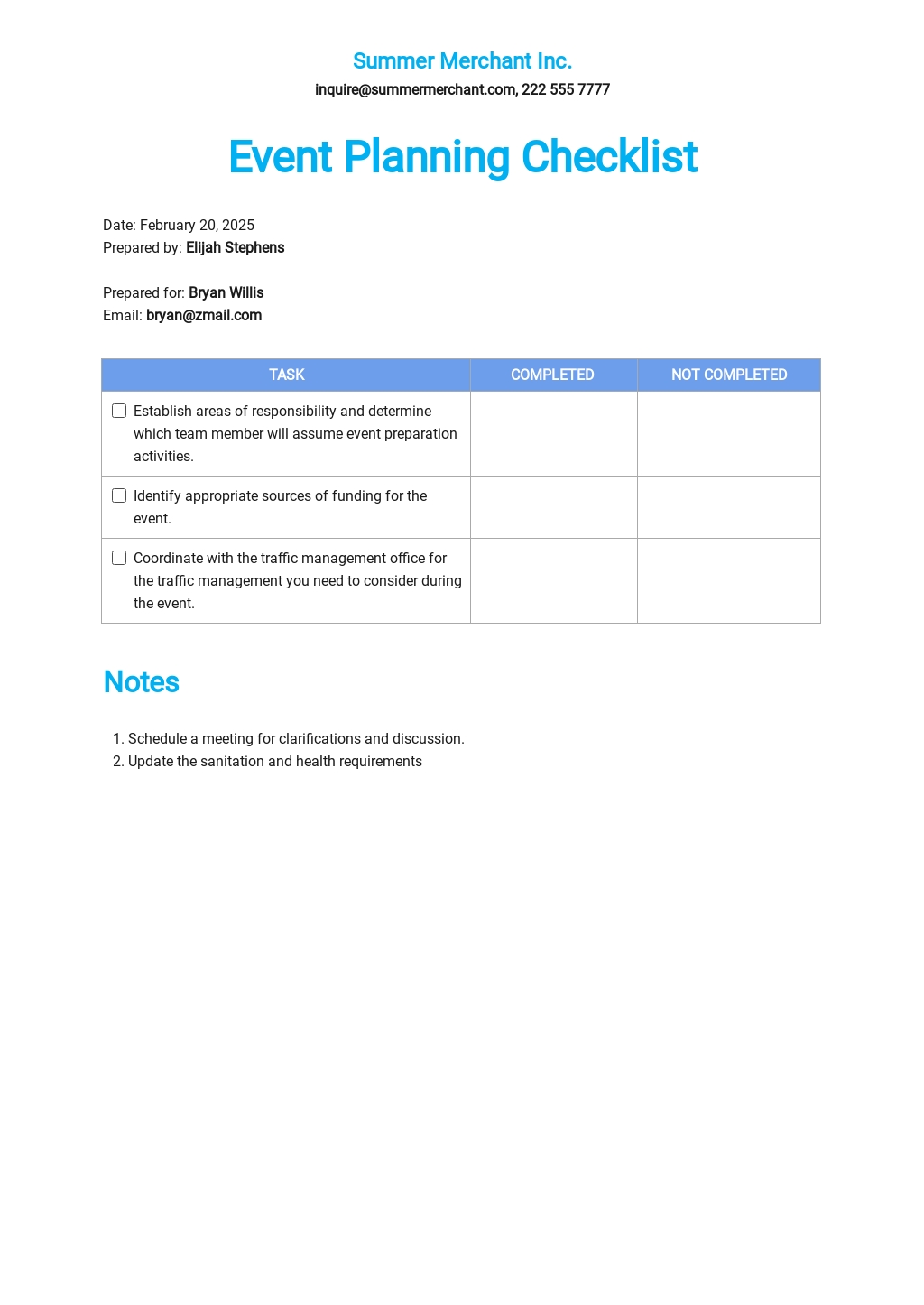 event management financial planning template