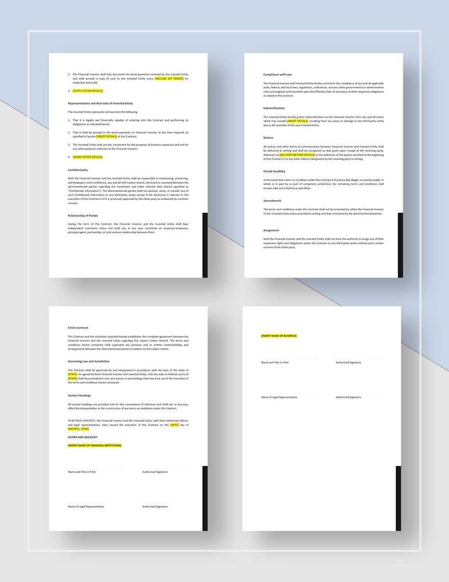 Short Term Investment Contract Template - Google Docs, Word | Template.net