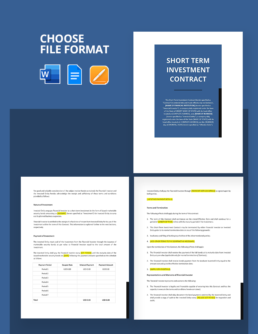 Short Term Investment Contract Template