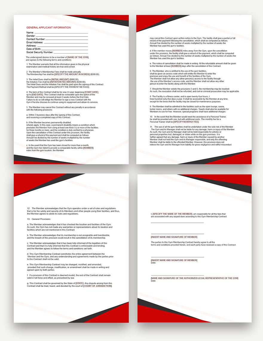 Gym Membership Contract Template