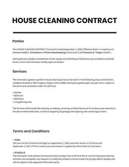 House Cleaning Contract Template - Google Docs, Word | Template.net