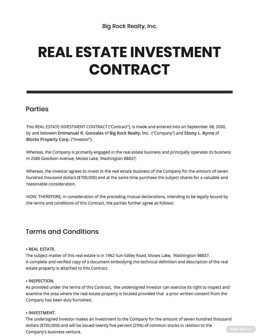 Real Estate Investment Contract Template