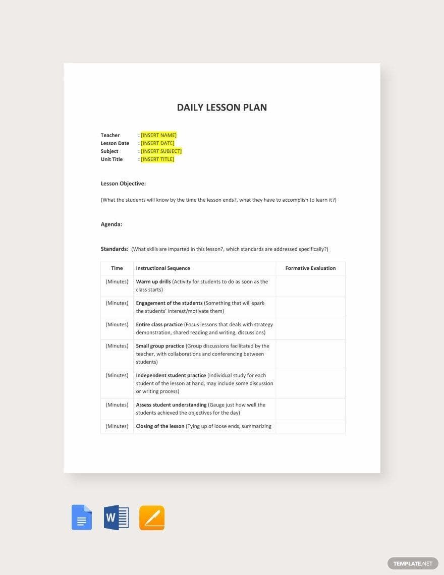Sample Daily Lesson Plan Template