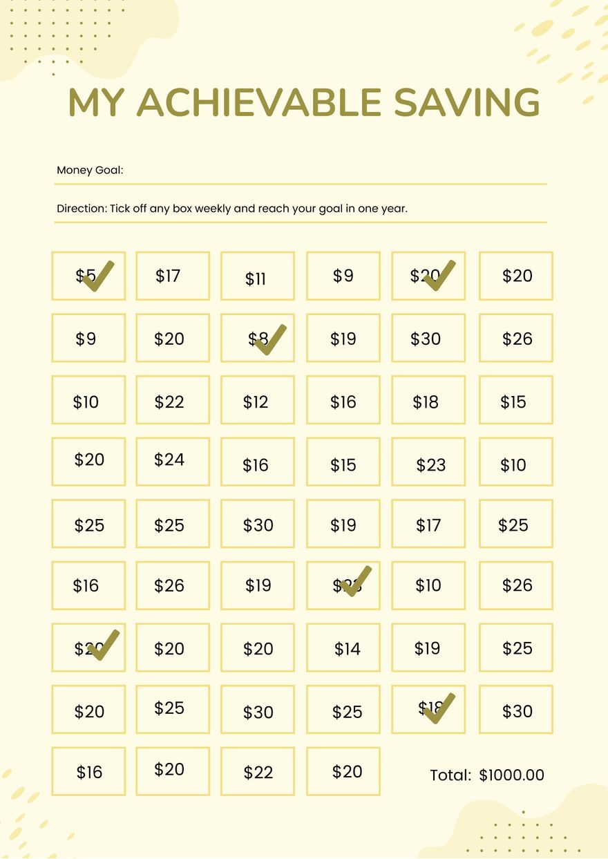 Free The Achievable Saving Chart in PDF, Illustrator