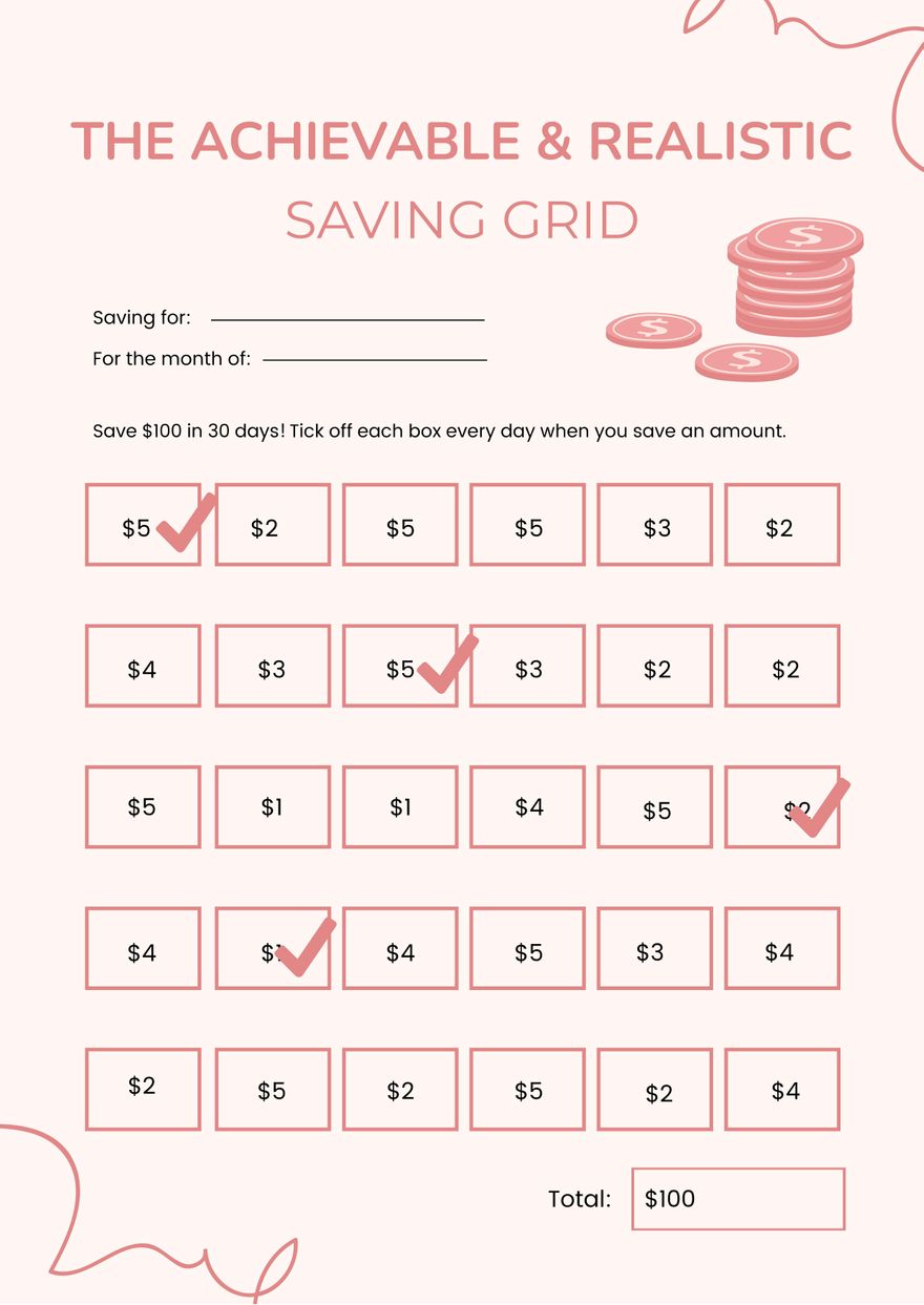 The Achievable & Realistic Saving Chart in PDF, Illustrator