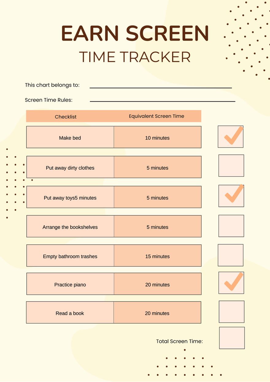 Earn Screen Time Chart in PDF, Illustrator