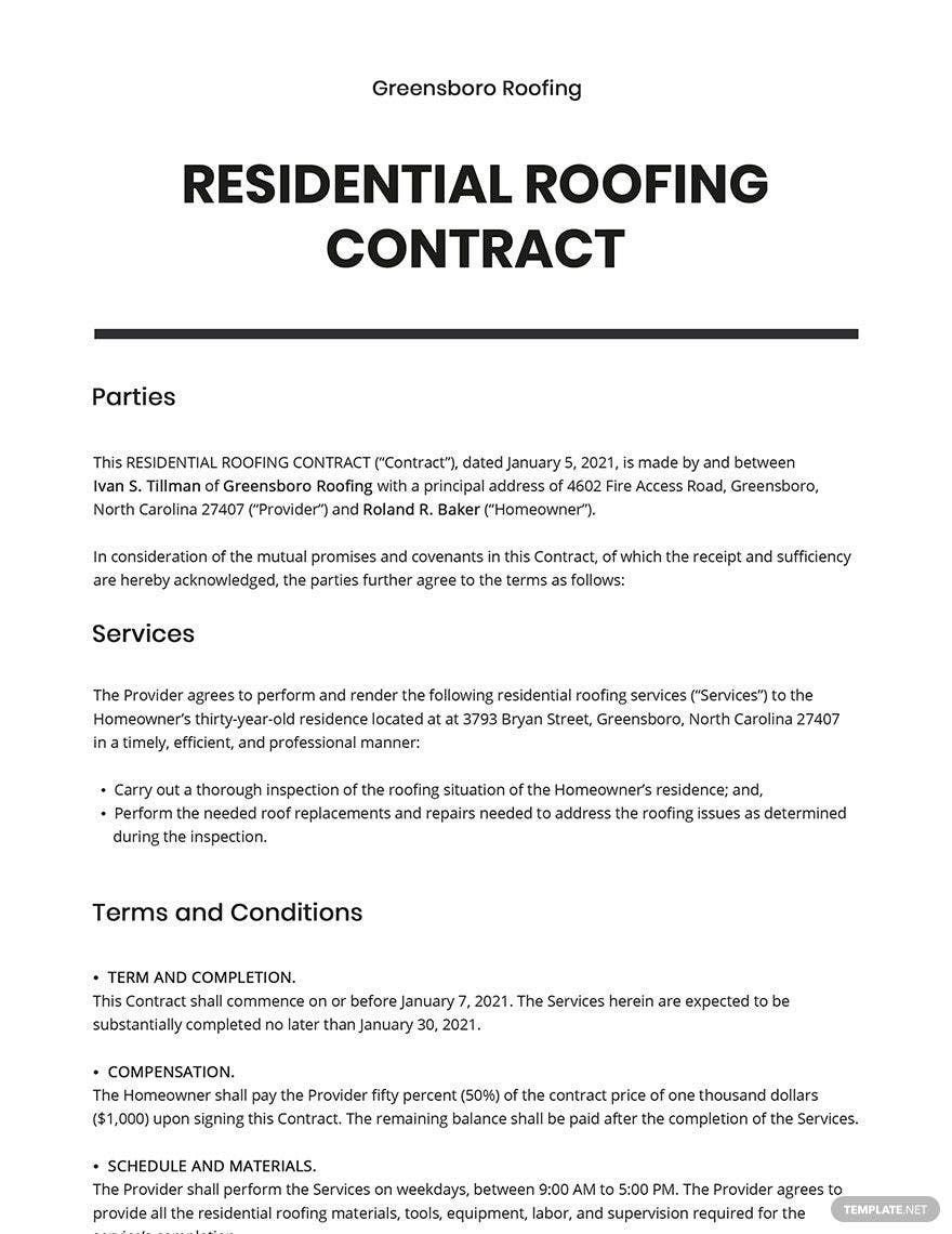 Roofing Contract Templates Format, Free, Download