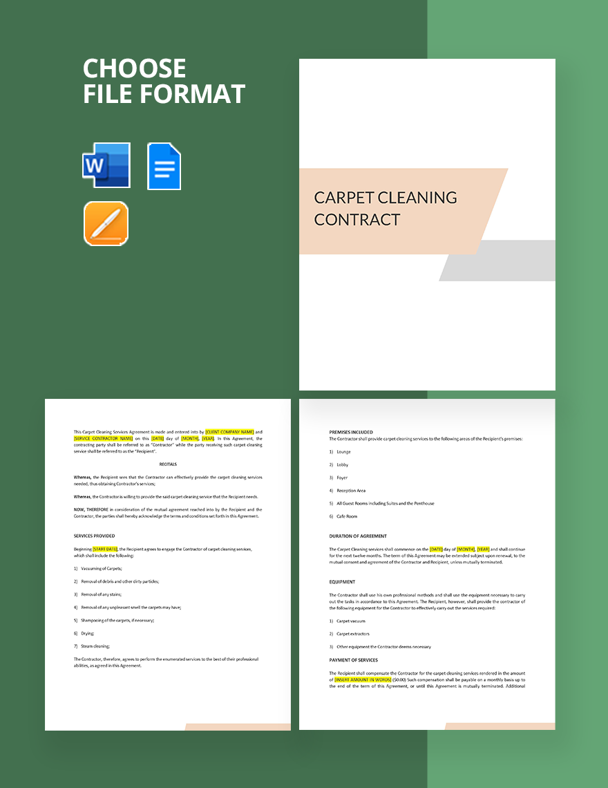 Carpet Cleaning Contract Template in Pages Word Google Docs