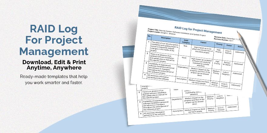 RAID Log Template For Project Management