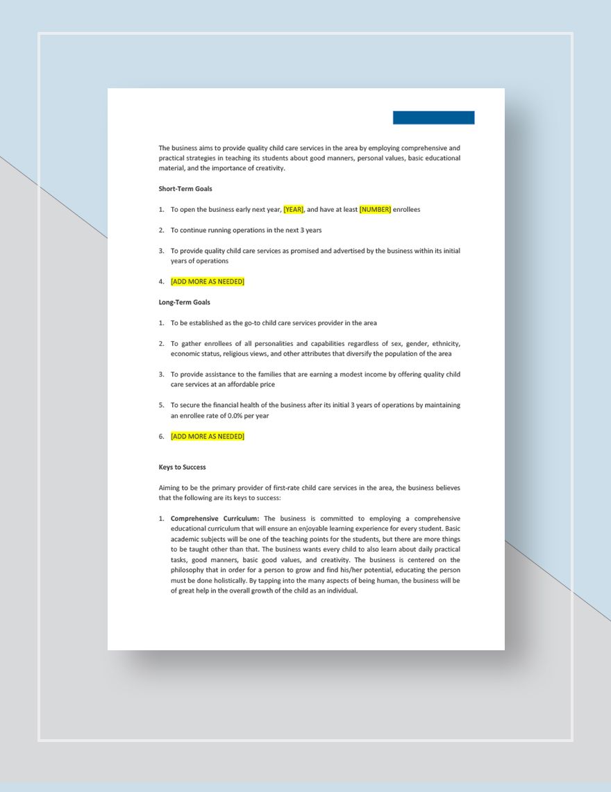 Child Care Business Plan Template