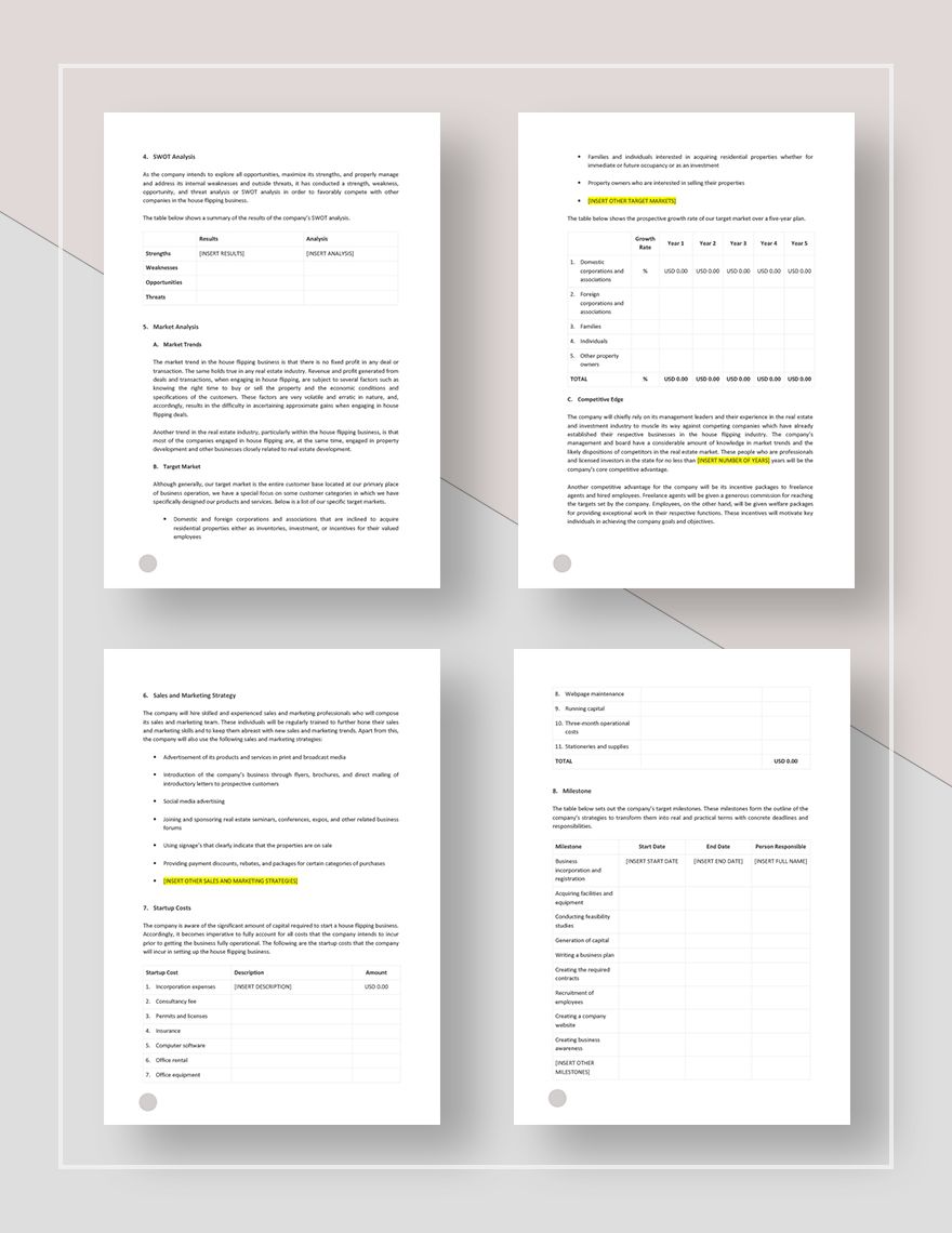 House Flipping Business Plan Template Google Docs Word Apple Pages Template