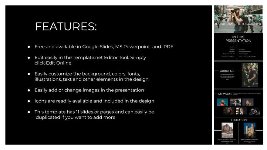 Free Instagram Photographer Portfolio Presentation Template to Edit Online