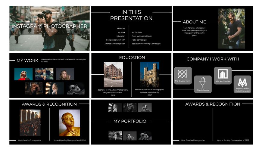 Free Instagram Photographer Portfolio Presentation Template to Edit Online