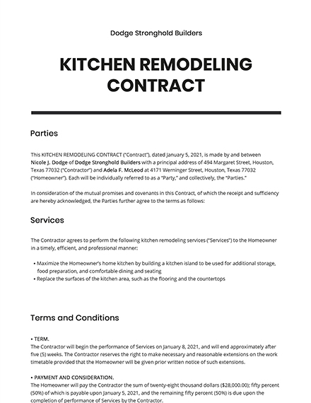 Home Remodeling Contract Template Word DOC Google Docs Apple 